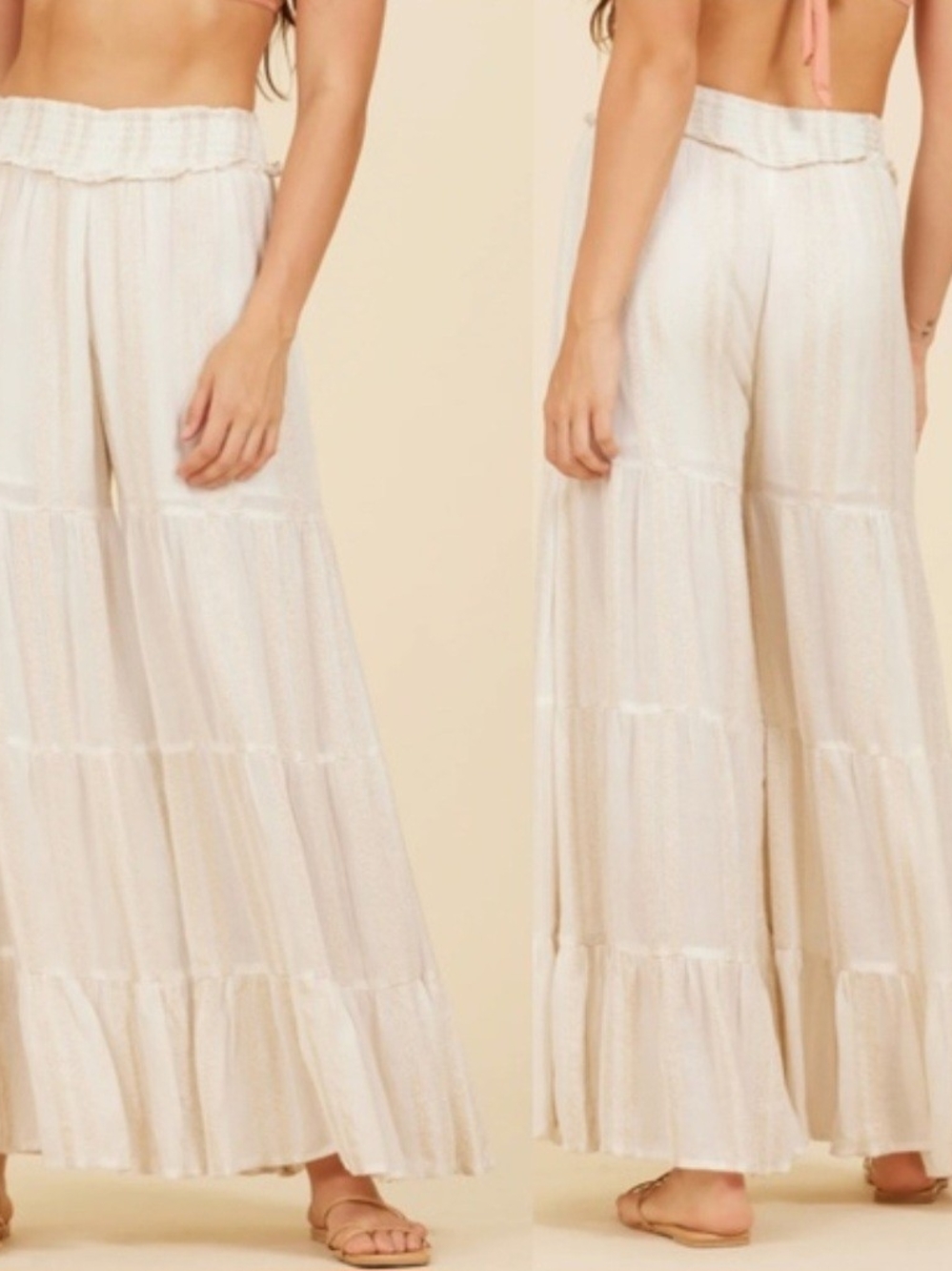 Surf Gypsy Cream Tiered Wide-Leg Pants